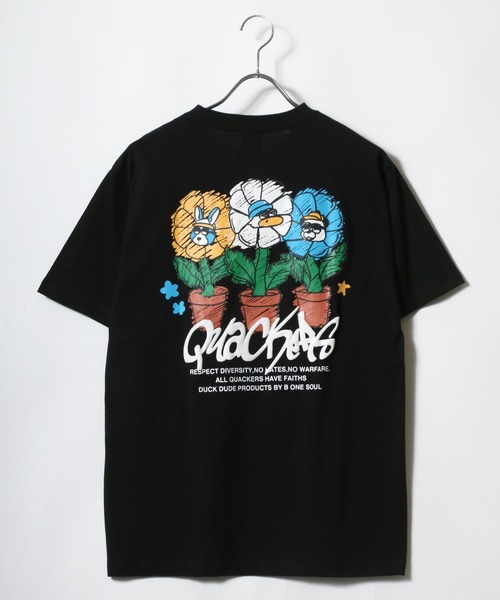 Duck Dude（ダックデュード）の「DUCK DUDE/ダックデュード イラストフラワー フロント バックプリント半袖Tシャツ レディース メンズ（Tシャツ/カットソー・レディース・ブラック/ブラック系その他/ホワイト/ホワイト系その他・M/L/LL）」の12枚目の写真