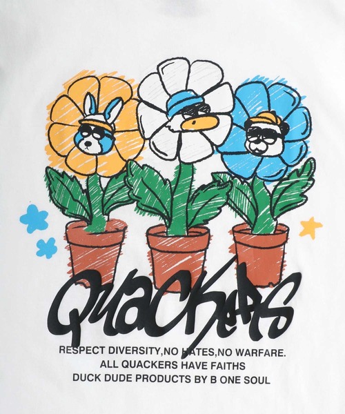 Duck Dude（ダックデュード）の「DUCK DUDE/ダックデュード イラストフラワー フロント バックプリント半袖Tシャツ レディース メンズ（Tシャツ/カットソー・レディース・ブラック/ブラック系その他/ホワイト/ホワイト系その他・M/L/LL）」の19枚目の写真