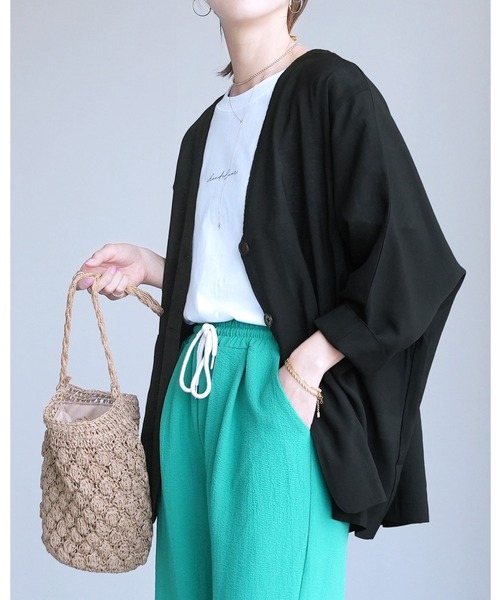 reca（レカ）の「シアードルマンジャケット（ノーカラージャケット・レディース・ブラック/ベージュ・FREE）」の2枚目の写真