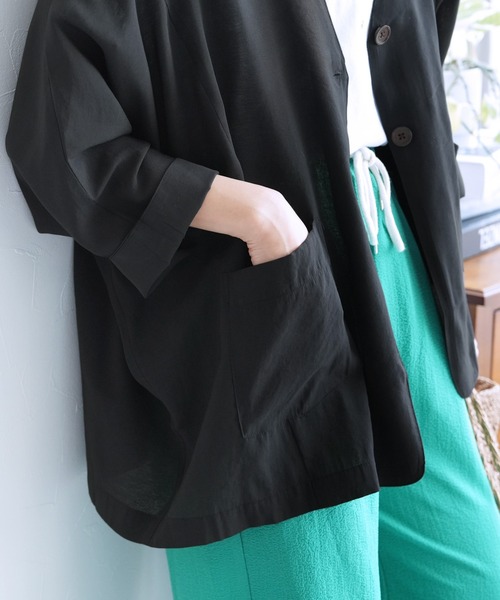 reca（レカ）の「シアードルマンジャケット（ノーカラージャケット・レディース・ブラック/ベージュ・FREE）」の6枚目の写真