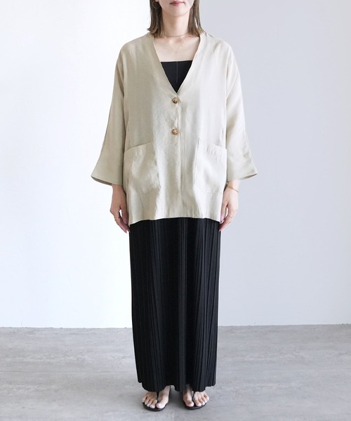 reca（レカ）の「シアードルマンジャケット（ノーカラージャケット・レディース・ブラック/ベージュ・FREE）」の8枚目の写真