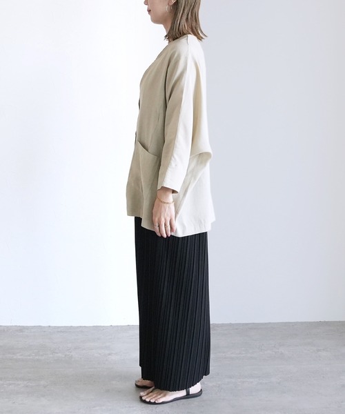 reca（レカ）の「シアードルマンジャケット（ノーカラージャケット・レディース・ブラック/ベージュ・FREE）」の9枚目の写真