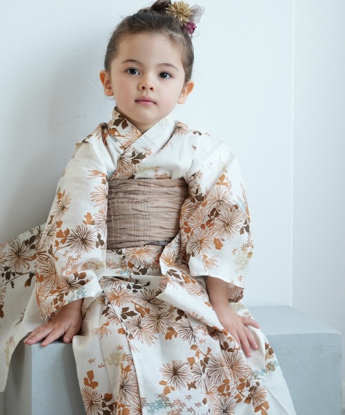 utatane（ウタタネ）の「キッズ浴衣3点セット ひよこ商店 きなりに琥珀色の連なる小菊（浴衣・キッズ・オレンジ・100cm/110cm/120cm/130cm）」の7枚目の写真