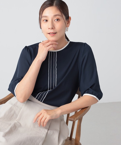 GALLORIA（ギャローリア）の「配色ステッチ袖シアープルオーバー（Tシャツ/カットソー・レディース・ネイビー/ライトグレー/ホワイト・M/L/LL）」の3枚目の写真