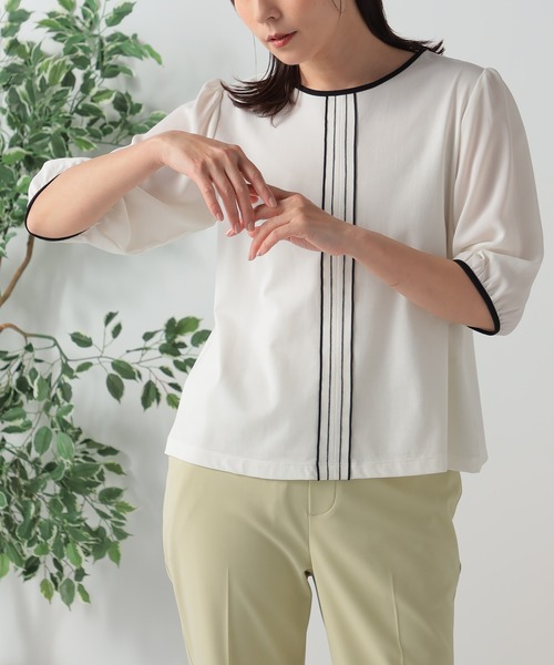 GALLORIA（ギャローリア）の「配色ステッチ袖シアープルオーバー（Tシャツ/カットソー・レディース・ネイビー/ライトグレー/ホワイト・M/L/LL）」の2枚目の写真