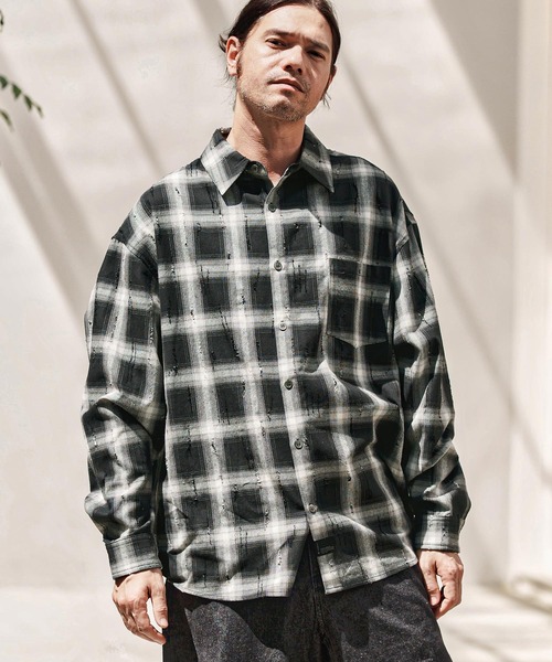 familiar デザインTシャツ ブラック/チェック　完売 ビッグシルエットブラックチェックネルシャツ ／ big silhouette black