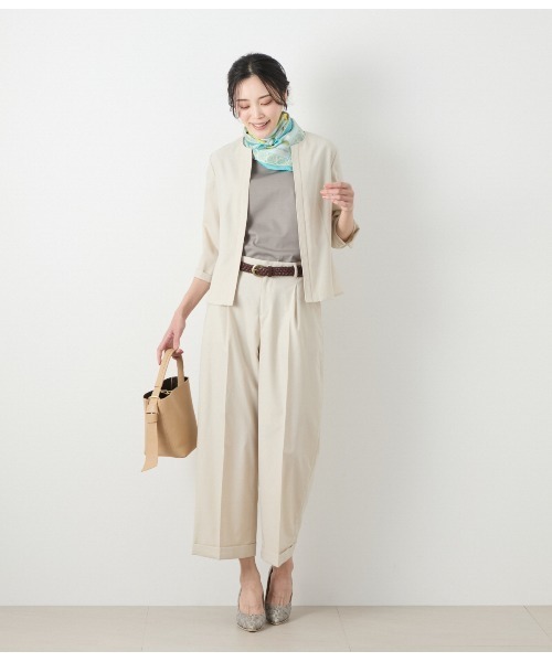 NEWYORKER(ニューヨーカー)の「【ウォッシャブル】リネンライクストレッチ ノーカラーブラウス(シャツ/ブラウス・レディース・ネイビー/グレイッシュベージュ・9号/11号)」の7枚目の写真