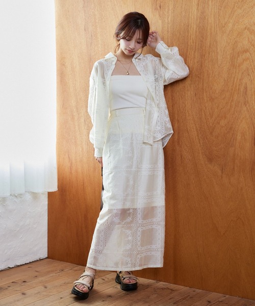 mysty woman（ミスティウーマン）の「パッチワークナロースカート 571302（スカート・レディース・オフホワイト/ブラック・FREE）」の5枚目の写真