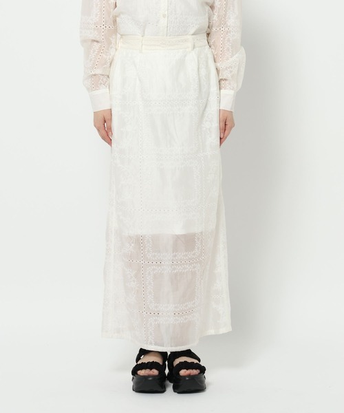 mysty woman（ミスティウーマン）の「パッチワークナロースカート 571302（スカート・レディース・オフホワイト/ブラック・FREE）」の14枚目の写真