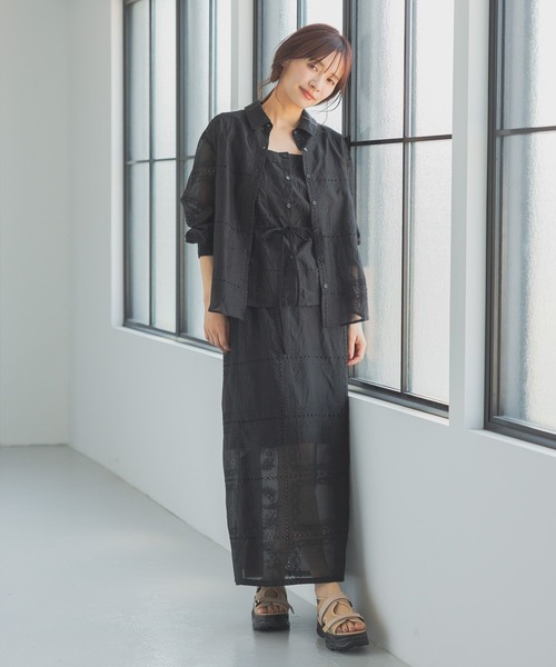 mysty woman（ミスティウーマン）の「パッチワークナロースカート 571302（スカート・レディース・オフホワイト/ブラック・FREE）」の7枚目の写真