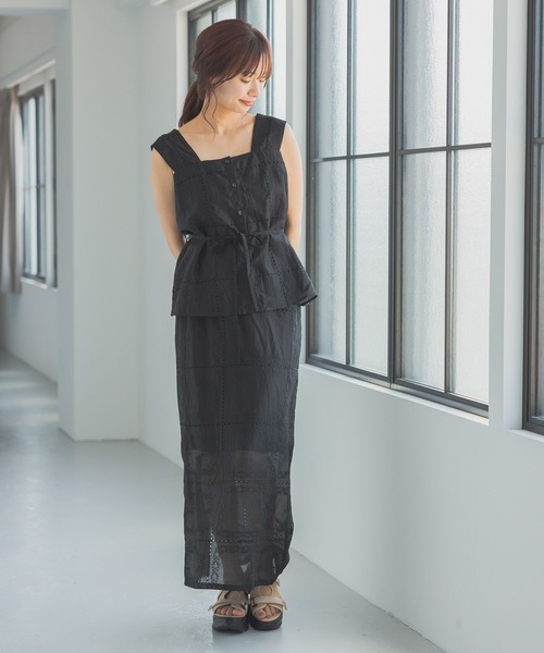 mysty woman（ミスティウーマン）の「パッチワークナロースカート 571302（スカート・レディース・オフホワイト/ブラック・FREE）」の8枚目の写真