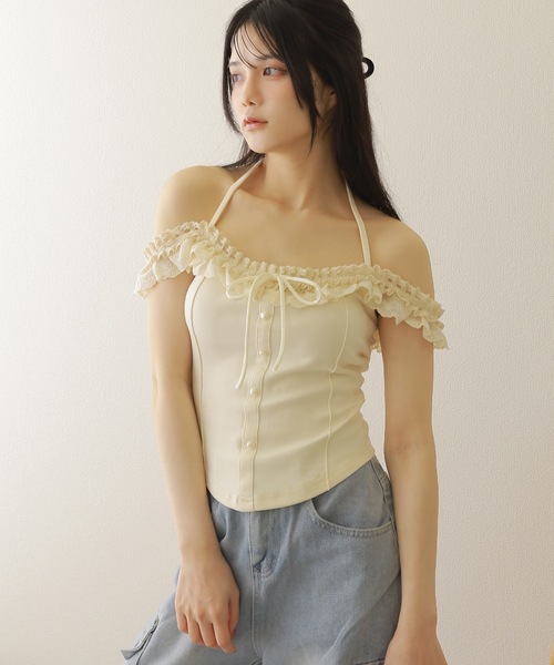M DOLLY(エムドリー)の「lace ribbon halter neck tops/レースリボンホルターネックトップス(その他トップス・レディース・ブラック/アイボリー・S/M)」の15枚目の写真
