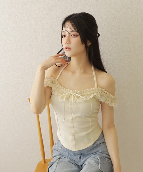 M DOLLY(エムドリー)の「lace ribbon halter neck tops/レースリボンホルターネックトップス(その他トップス・レディース・ブラック/アイボリー・S/M)」の16枚目の写真