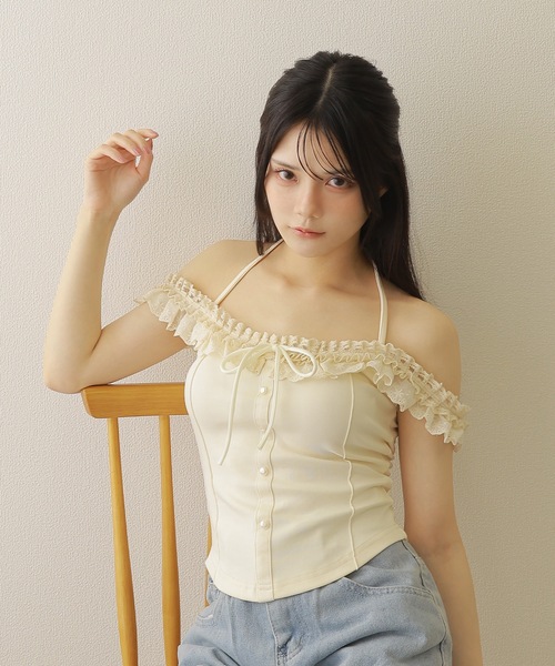 M DOLLY(エムドリー)の「lace ribbon halter neck tops/レースリボンホルターネックトップス(その他トップス・レディース・ブラック/アイボリー・S/M)」の17枚目の写真