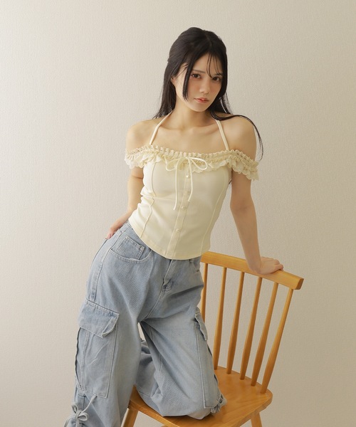 M DOLLY(エムドリー)の「lace ribbon halter neck tops/レースリボンホルターネックトップス(その他トップス・レディース・ブラック/アイボリー・S/M)」の19枚目の写真