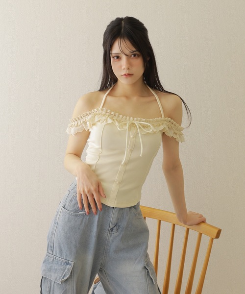 M DOLLY(エムドリー)の「lace ribbon halter neck tops/レースリボンホルターネックトップス(その他トップス・レディース・ブラック/アイボリー・S/M)」の20枚目の写真