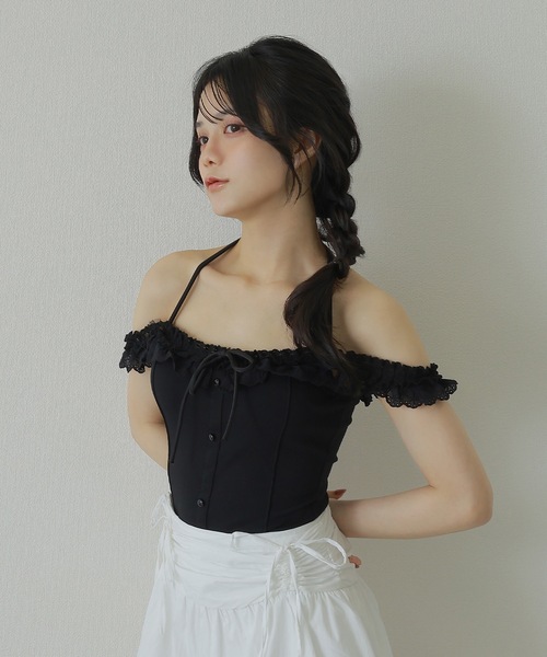 M DOLLY(エムドリー)の「lace ribbon halter neck tops/レースリボンホルターネックトップス(その他トップス・レディース・ブラック/アイボリー・S/M)」の10枚目の写真