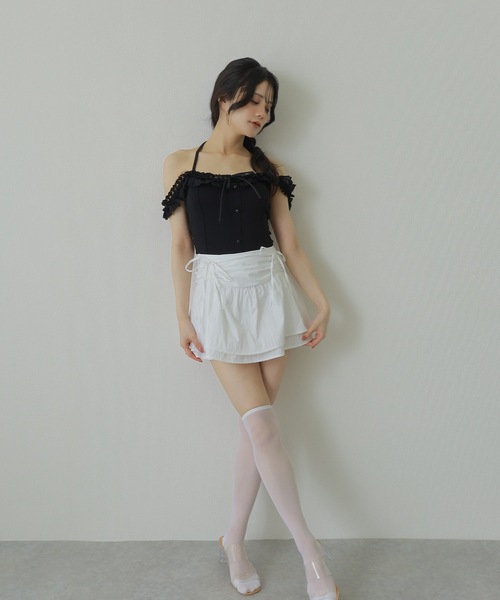 M DOLLY(エムドリー)の「lace ribbon halter neck tops/レースリボンホルターネックトップス(その他トップス・レディース・ブラック/アイボリー・S/M)」の3枚目の写真