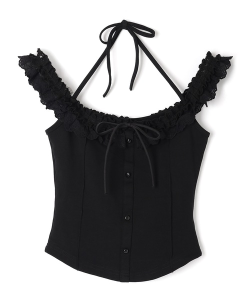 M DOLLY(エムドリー)の「lace ribbon halter neck tops/レースリボンホルターネックトップス(その他トップス・レディース・ブラック/アイボリー・S/M)」の4枚目の写真