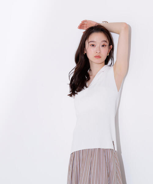 N.（N. Natural Beauty Basic）（エヌエヌナチュラルビューティーベーシック）の「ノースリーブカイキンリブニット（ポロシャツ・レディース・ダークブラウン/ライム/オフホワイト・MEDIUM）」の10枚目の写真