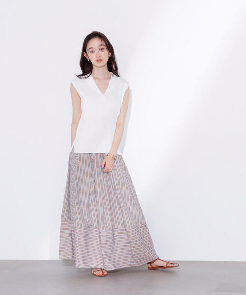 N.（N. Natural Beauty Basic）（エヌエヌナチュラルビューティーベーシック）の「ノースリーブカイキンリブニット（ポロシャツ・レディース・ダークブラウン/ライム/オフホワイト・MEDIUM）」の12枚目の写真