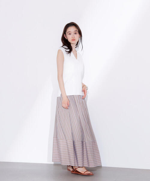 N.（N. Natural Beauty Basic）（エヌエヌナチュラルビューティーベーシック）の「ノースリーブカイキンリブニット（ポロシャツ・レディース・ダークブラウン/ライム/オフホワイト・MEDIUM）」の14枚目の写真