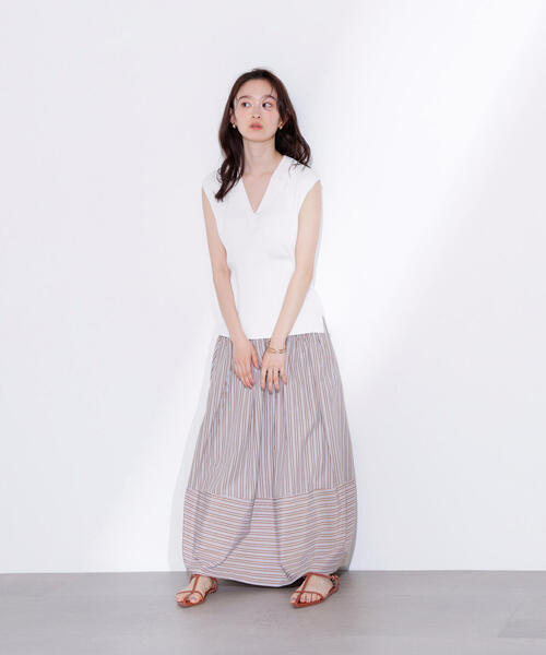 N.（N. Natural Beauty Basic）（エヌエヌナチュラルビューティーベーシック）の「ノースリーブカイキンリブニット（ポロシャツ・レディース・ダークブラウン/ライム/オフホワイト・MEDIUM）」の15枚目の写真