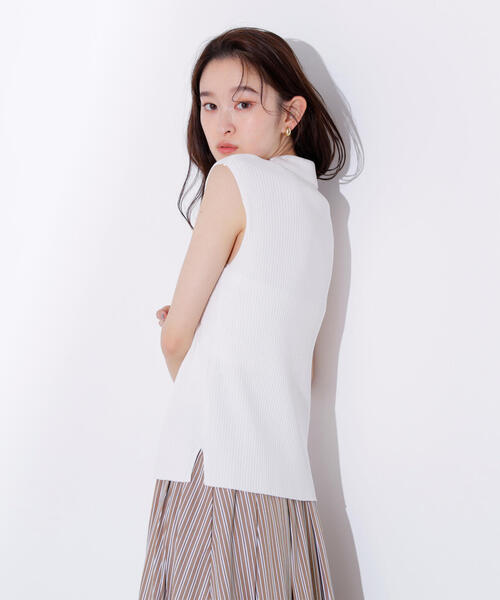 N.（N. Natural Beauty Basic）（エヌエヌナチュラルビューティーベーシック）の「ノースリーブカイキンリブニット（ポロシャツ・レディース・ダークブラウン/ライム/オフホワイト・MEDIUM）」の16枚目の写真