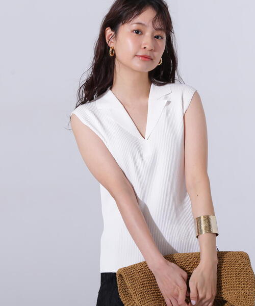 N.（N. Natural Beauty Basic）（エヌエヌナチュラルビューティーベーシック）の「ノースリーブカイキンリブニット（ポロシャツ・レディース・ダークブラウン/ライム/オフホワイト・MEDIUM）」の17枚目の写真