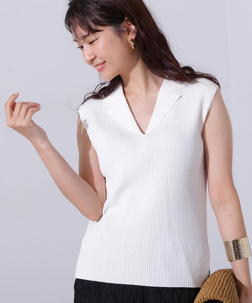 N.（N. Natural Beauty Basic）（エヌエヌナチュラルビューティーベーシック）の「ノースリーブカイキンリブニット（ポロシャツ・レディース・ダークブラウン/ライム/オフホワイト・MEDIUM）」の19枚目の写真