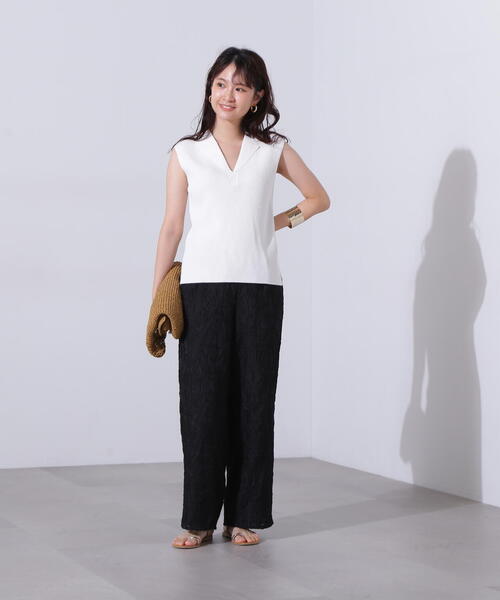 N.（N. Natural Beauty Basic）（エヌエヌナチュラルビューティーベーシック）の「ノースリーブカイキンリブニット（ポロシャツ・レディース・ダークブラウン/ライム/オフホワイト・MEDIUM）」の22枚目の写真