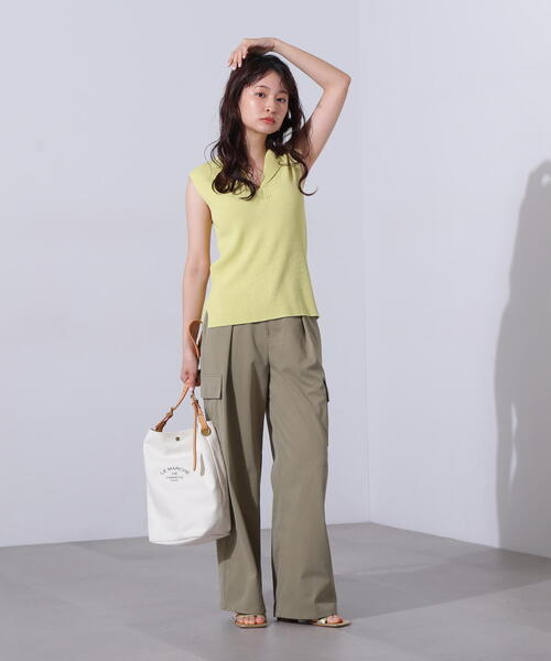 N.（N. Natural Beauty Basic）（エヌエヌナチュラルビューティーベーシック）の「ノースリーブカイキンリブニット（ポロシャツ・レディース・ダークブラウン/ライム/オフホワイト・MEDIUM）」の4枚目の写真