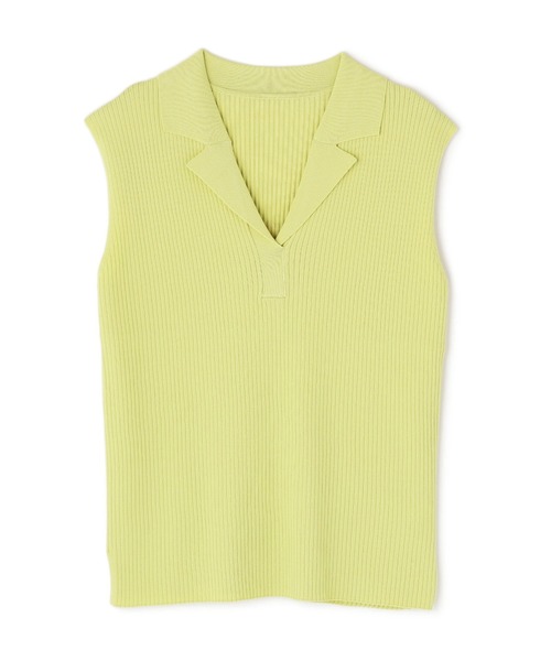 N.（N. Natural Beauty Basic）（エヌエヌナチュラルビューティーベーシック）の「ノースリーブカイキンリブニット（ポロシャツ・レディース・ダークブラウン/ライム/オフホワイト・MEDIUM）」の6枚目の写真