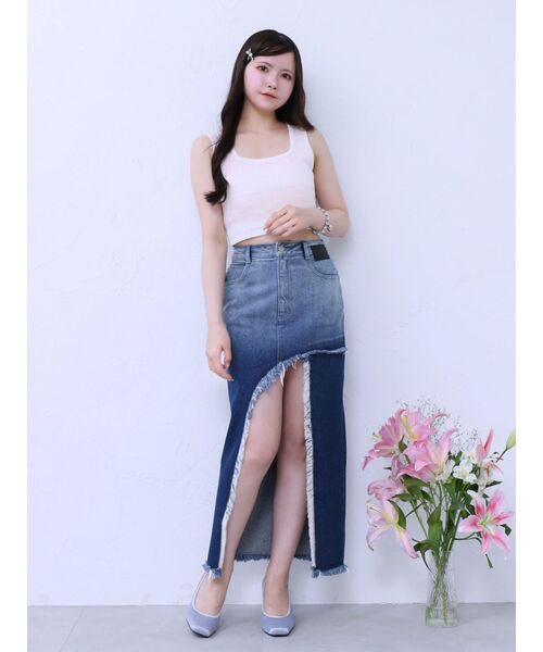 EATME（イートミー）の「カットオフスリットデニムスカート（デニムスカート・レディース・ブルー/ライトブルー/ブラック・MEDIUM/SMALL）」の6枚目の写真