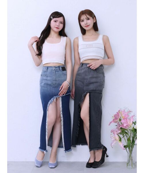 EATME（イートミー）の「カットオフスリットデニムスカート（デニムスカート・レディース・ブルー/ライトブルー/ブラック・MEDIUM/SMALL）」の9枚目の写真