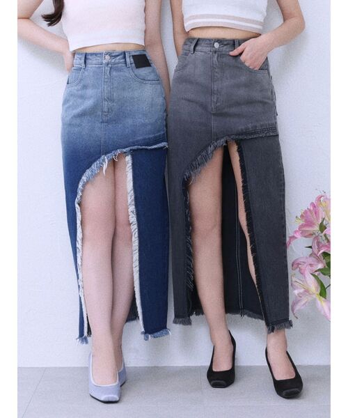 EATME（イートミー）の「カットオフスリットデニムスカート（デニムスカート・レディース・ブルー/ライトブルー/ブラック・MEDIUM/SMALL）」の10枚目の写真