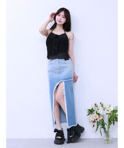 EATME（イートミー）の「カットオフスリットデニムスカート（デニムスカート・レディース・ブルー/ライトブルー/ブラック・MEDIUM/SMALL）」の16枚目の写真