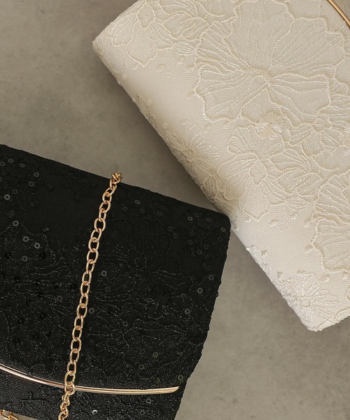 Kana（カナ）の「スパンコールレース刺繍 パーティーバッグ 結婚式 お呼ばれ オケージョン（ショルダーバッグ・レディース・ブラック/ベージュ・フリー）」の4枚目の写真