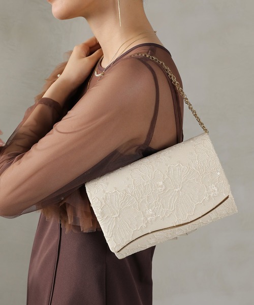 Kana（カナ）の「スパンコールレース刺繍 パーティーバッグ 結婚式 お呼ばれ オケージョン（ショルダーバッグ・レディース・ブラック/ベージュ・フリー）」の13枚目の写真