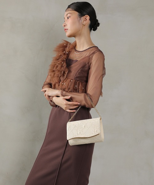 Kana（カナ）の「スパンコールレース刺繍 パーティーバッグ 結婚式 お呼ばれ オケージョン（ショルダーバッグ・レディース・ブラック/ベージュ・フリー）」の14枚目の写真