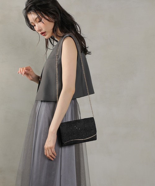 Kana（カナ）の「スパンコールレース刺繍 パーティーバッグ 結婚式 お呼ばれ オケージョン（ショルダーバッグ・レディース・ブラック/ベージュ・フリー）」の10枚目の写真