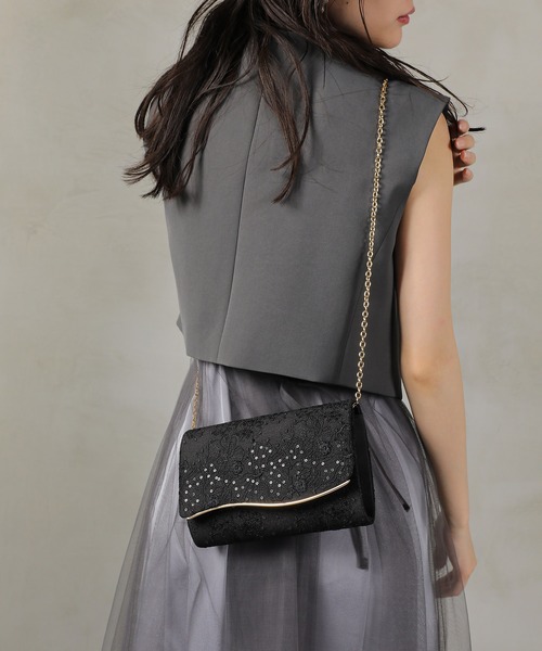Kana（カナ）の「スパンコールレース刺繍 パーティーバッグ 結婚式 お呼ばれ オケージョン（ショルダーバッグ・レディース・ブラック/ベージュ・フリー）」の11枚目の写真