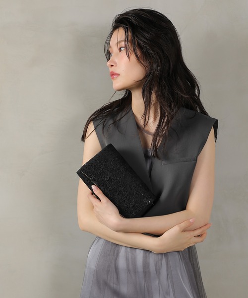 Kana（カナ）の「スパンコールレース刺繍 パーティーバッグ 結婚式 お呼ばれ オケージョン（ショルダーバッグ・レディース・ブラック/ベージュ・フリー）」の6枚目の写真