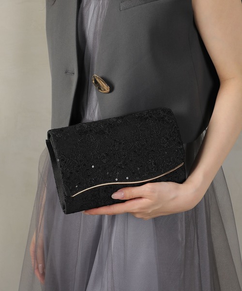 Kana（カナ）の「スパンコールレース刺繍 パーティーバッグ 結婚式 お呼ばれ オケージョン（ショルダーバッグ・レディース・ブラック/ベージュ・フリー）」の7枚目の写真