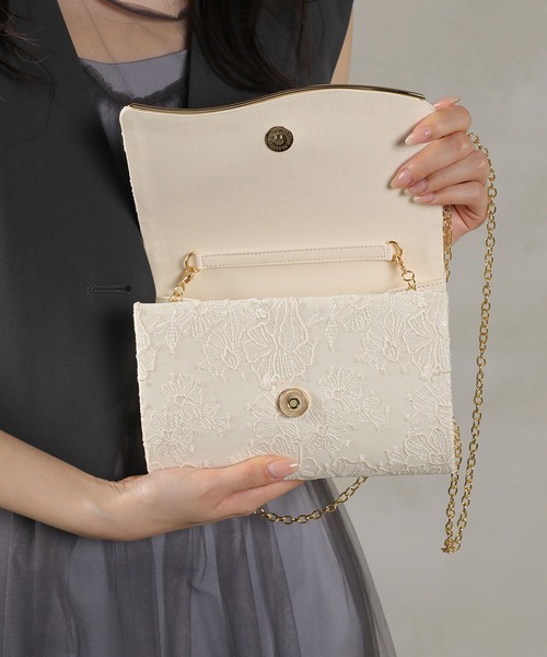 Kana（カナ）の「スパンコールレース刺繍 パーティーバッグ 結婚式 お呼ばれ オケージョン（ショルダーバッグ・レディース・ブラック/ベージュ・フリー）」の15枚目の写真