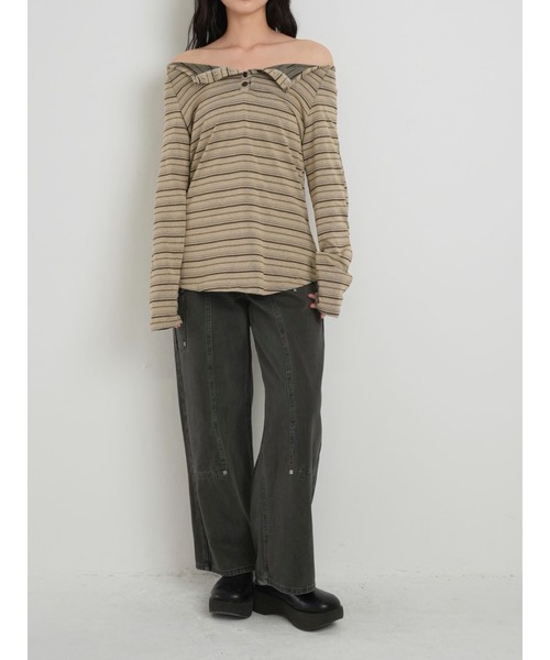 zozo限定】ストライプ オフショルダートップス オフショル 長袖