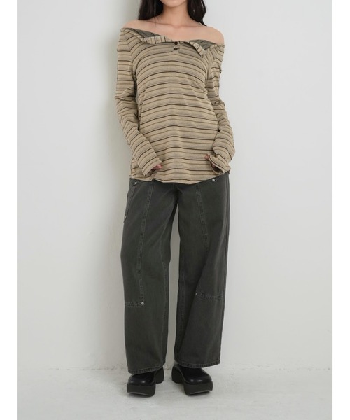 zozo限定】ストライプ オフショルダートップス オフショル 長袖
