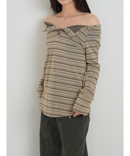 【限定値下げ】web完売 thetoe オフショルトップス zozo限定】ストライプ オフショルダートップス オフショル 長袖