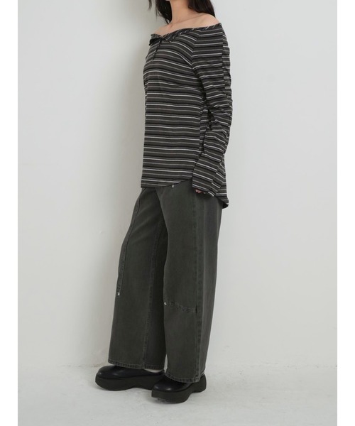 d.i.aオフショルダー長袖ストライプトップス zozo限定】ストライプ オフショルダートップス オフショル 長袖