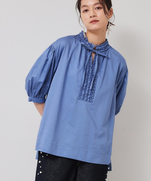 Sunauna（スーナウーナ）の「【シャーリング／チュニック】スキッパーブラウス（シャツ/ブラウス・レディース・ネイビー/オフホワイト/ブルー・38）」の3枚目の写真